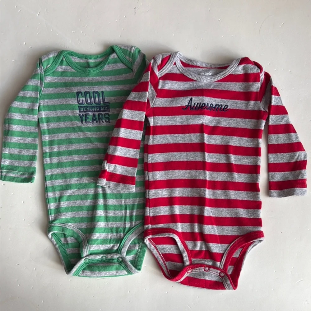 Carter’s Striped Kids One Piece Set - Green and Red Boys 6 Months